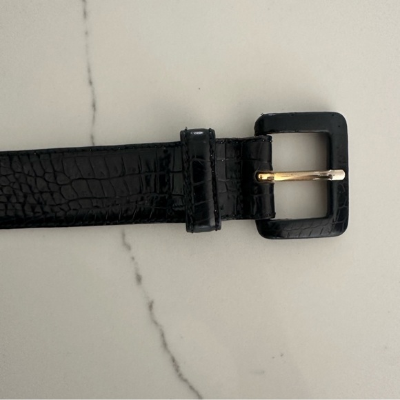Vintage Banana Republic Crocodile Embossed Leather Belt Square Buckle in Black S - Picture 4 of 7
